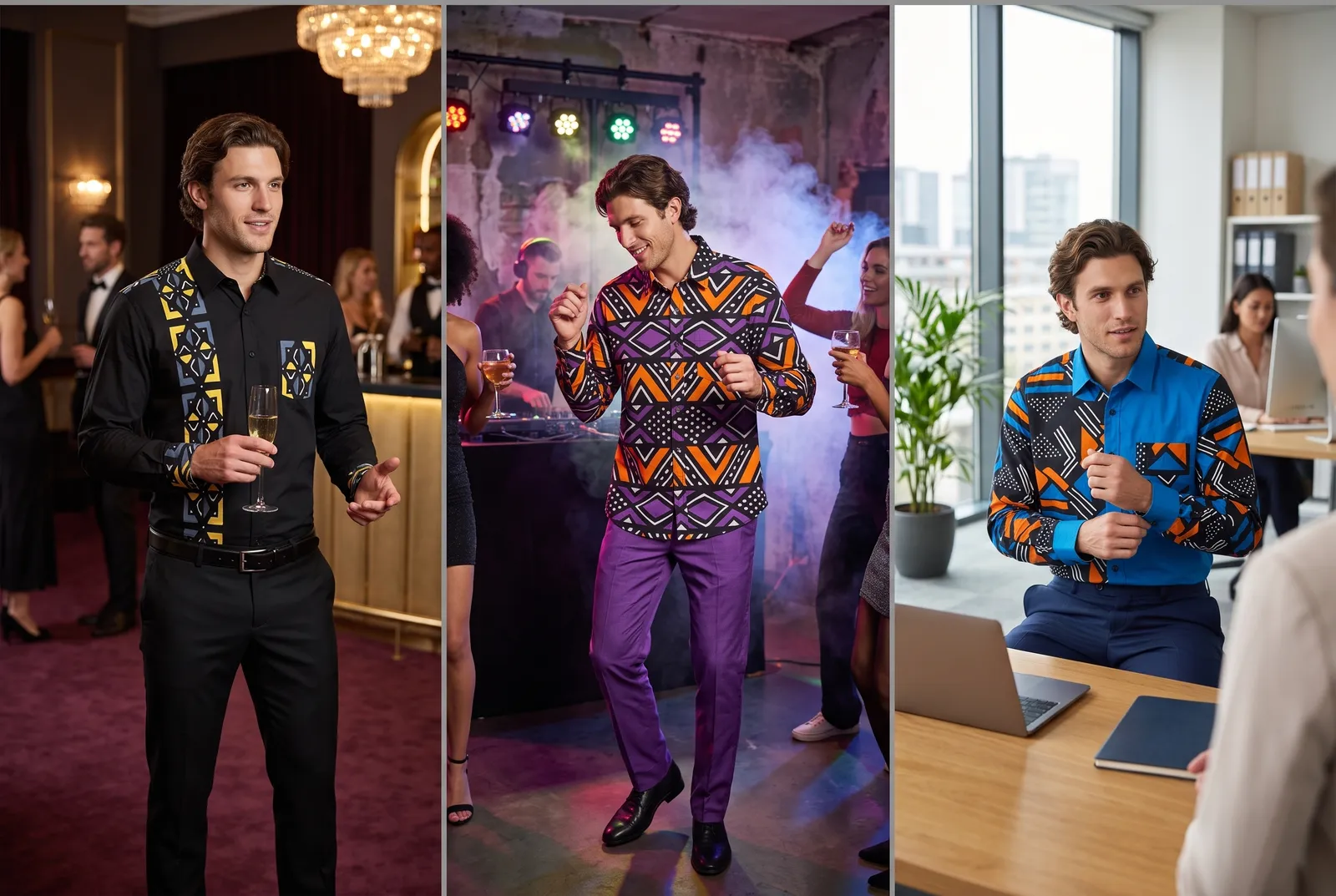Der gleiche Print, drei Anlässe: Party, Strandbar und Büro.