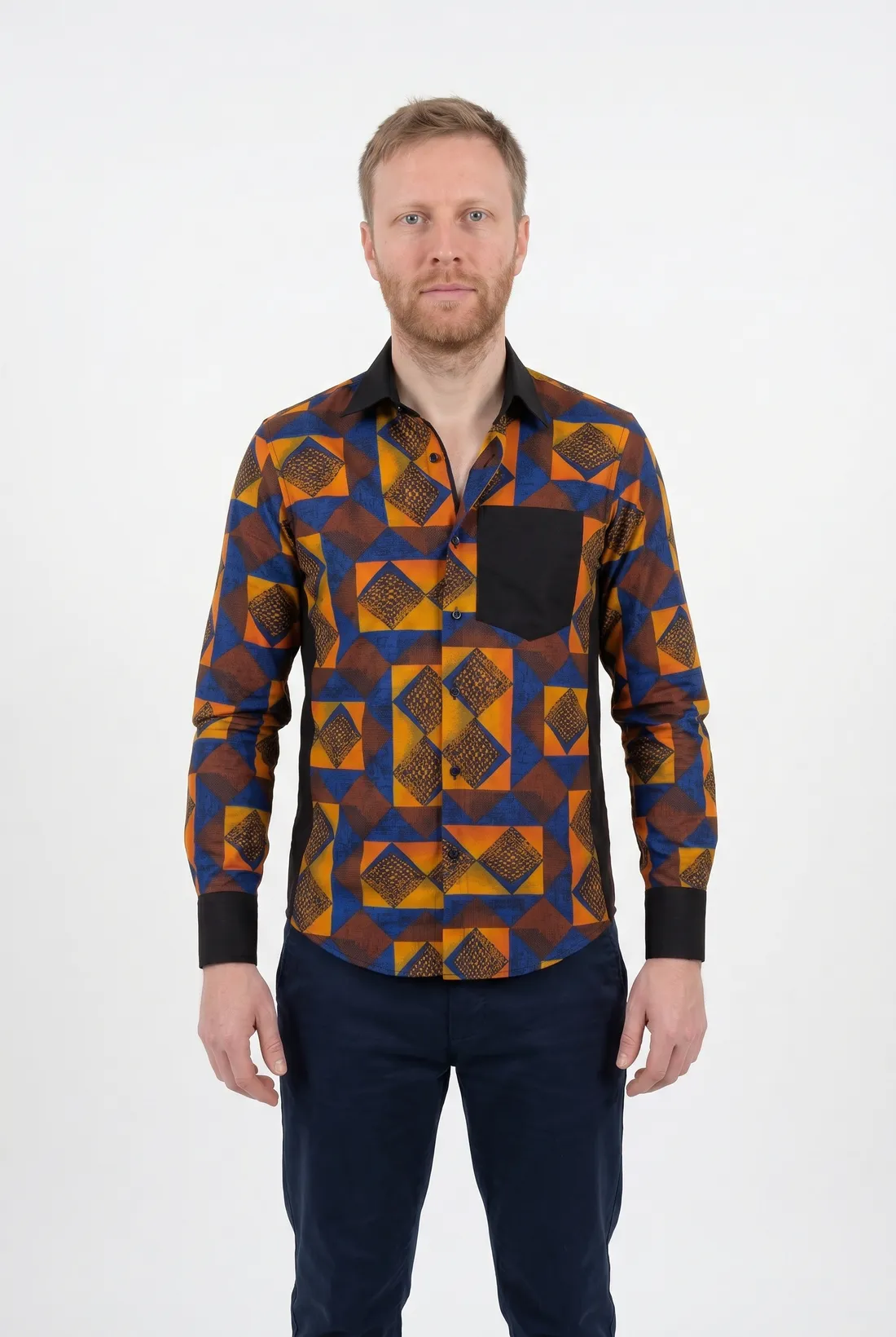 Buntes Herrenhemd Sunset Harlequin von Halawuki – Ansicht 2