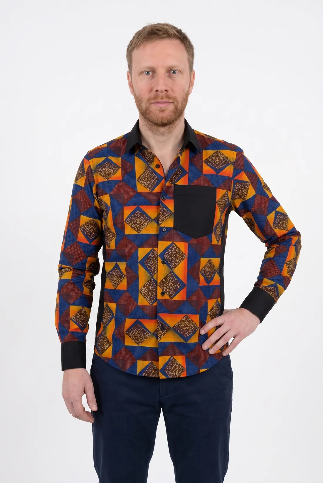 Buntes Herrenhemd Sunset Harlequin von Halawuki – Ansicht 5