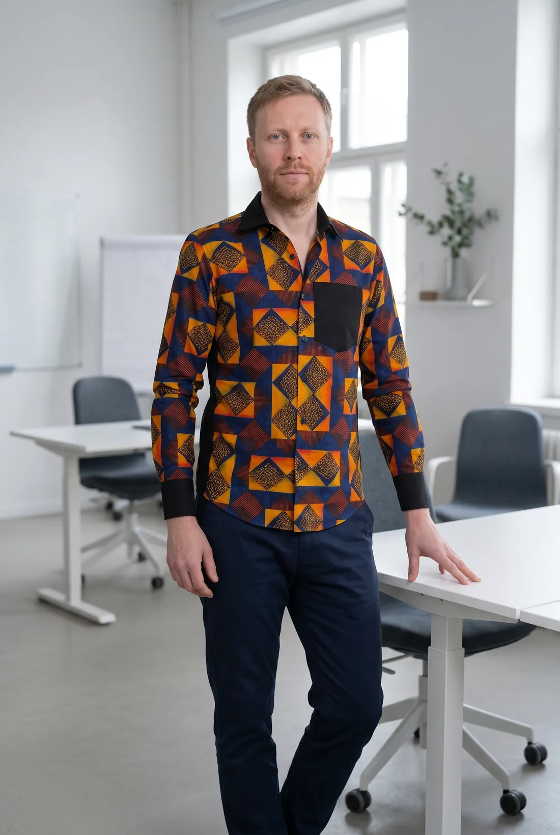 Buntes Herrenhemd Sunset Harlequin von Halawuki – Ansicht 6